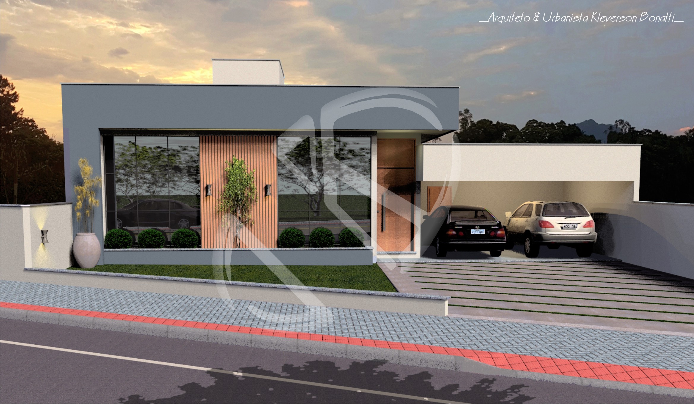 Residência em alvenaria, estilo modernista. Construída no Bairro Vila Nova, município de Jaraguá do Sul-SC.