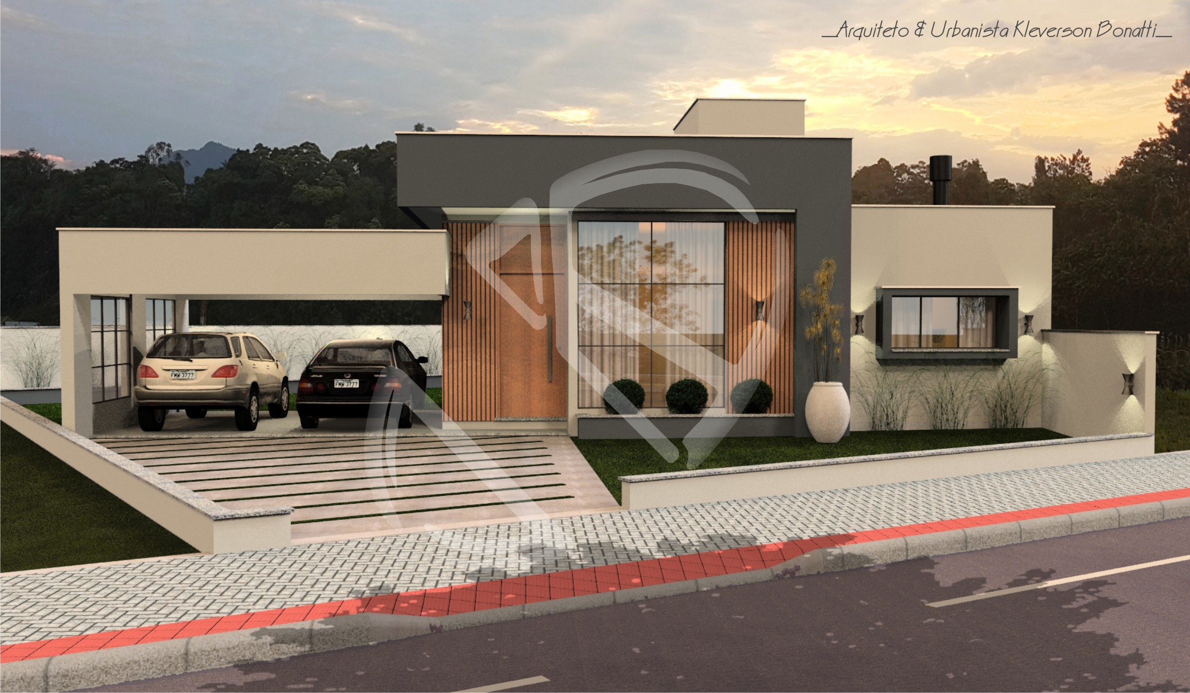 Residência em alvenaria, estilo modernista. Construída no Bairro Ilha da Figueira, município de Jaraguá do Sul-SC.