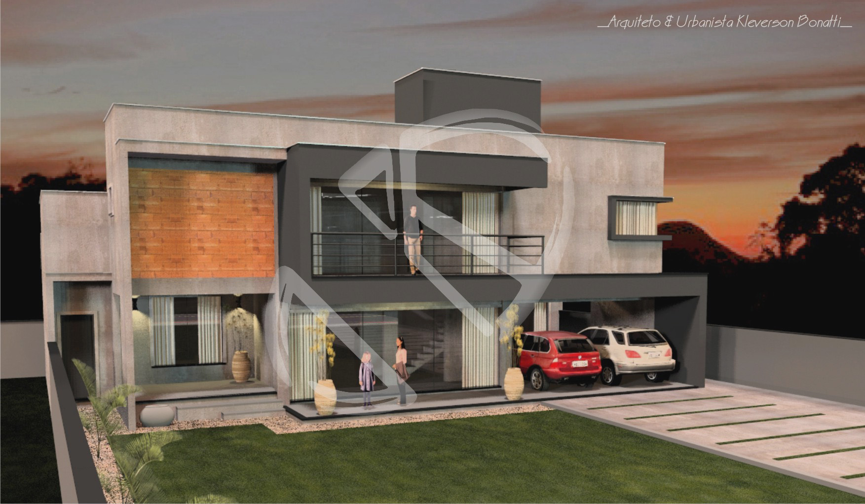 Residência em alvenaria, estilo modernista. Construída no Centro do municípo de Schroeder-SC.